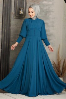 Evening & Party Dresses - فستان سهرة حجاب أزرق بترولي 100338076 - Turkey