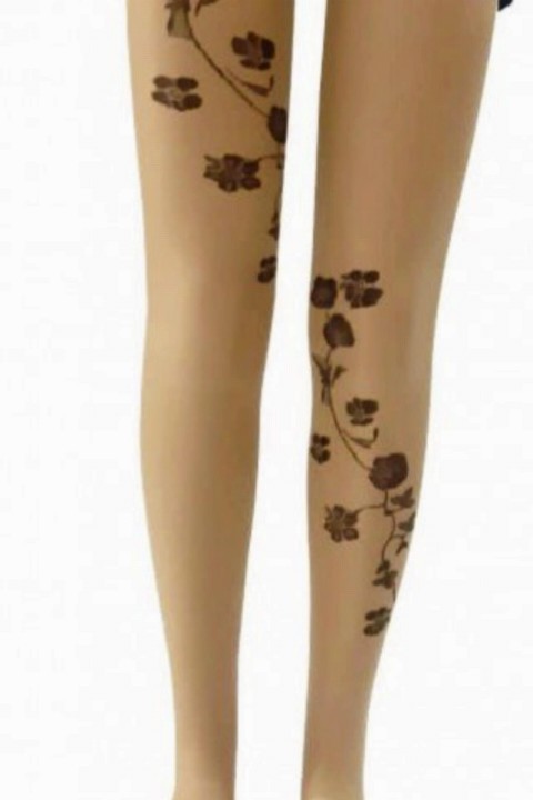 Toe and Panty Durable Floral Patterned Nude Shiny Women's Tights 100327318