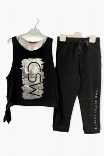 Tracksuits, Sweatshirts - Girls' Half Athlete Printed Glossy Gray Tracksuit Suit 100327237 - Turkey