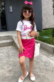 Outwear - Girl Barbie Frilly Cross Pink Skirt Suit 100328370 - Turkey