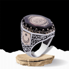 Amber Stone Cornered Word-i Tawhid Motif Sterling Silver Men's Ring 100348413