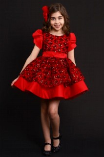 Evening Dress - Girl's New Hermosa Flower Pulpette Red Evening Dress 100327097 - Turkey