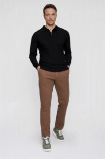 Men's Black Dynamic Fit Zippered Polo Neck Knitwear Sweater 100345118