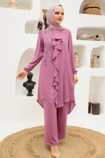 Outwear - Pflaumenfarbenes Hijab-Anzugkleid 100332918 - Turkey