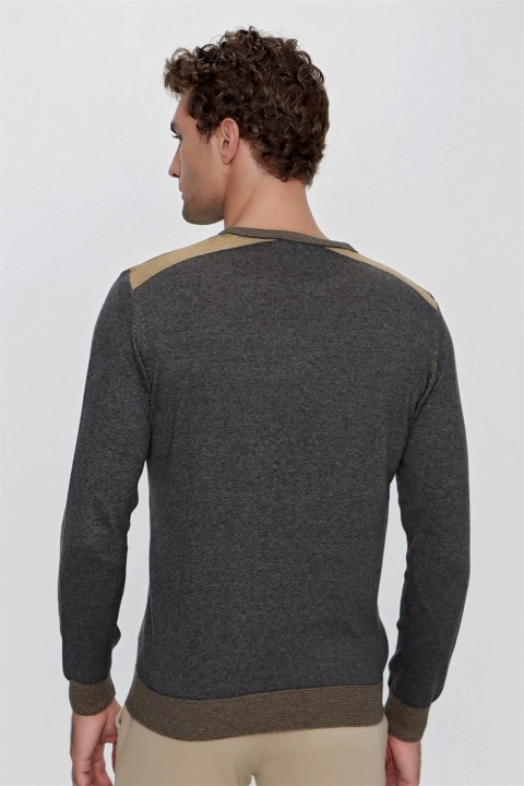 Men's Anthracite Trend Dynamic Fit Loose Cut Crew Neck Knitwear Sweater 100345160