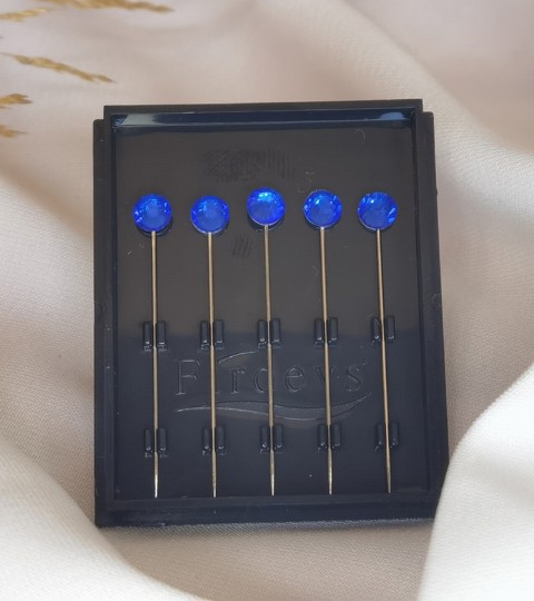 Hijab Accessories - Crystal Hijab Pins Set mit 5 Strass-Luxus-Schal-Nadeln 5 Stück Pins - Blau - Turkey