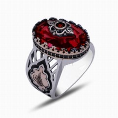 Zircon Stone Rings - خاتم سوليتير من الفضة على حجر الزركون الأحمر 100347769 - Turkey