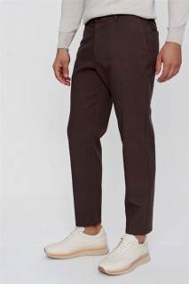 Men's Brown Dynamic Fit Casual Side Pocket Cotton Linen Trousers 100350949