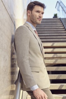 Jacket - Men's Gray Linen Woven Covered Pocket Dynamic Fit Casual Cut 6 Drop Jacket 100351378 - Turkey