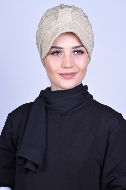 Woman Bonnet & Turban - Silvery Hat Bonnet Gold Yellow 100285591 - Turkey