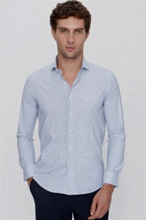 Shirt - قميص بقصة ضيقة زرقاء للرجال 100351024 - Turkey