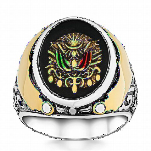 Ottoman Coat of Arms Side Parts Name Writable Silver Men's Ring 100348496