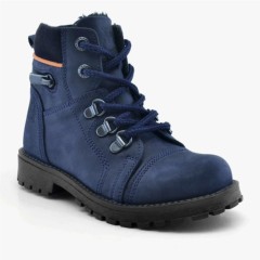 Boots - Minator Genuine Leather Navy Blue Boots Zipped for Children 100278591 - Turkey