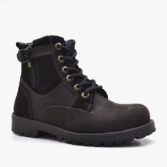 Boots - Bottes à glissière en cuir véritable marron fourrure pour enfants 100278650 - Turkey