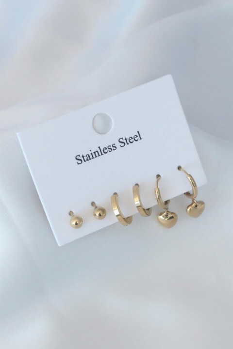 Gold Color Heart Figure Steel Women's Earring Set 100327873