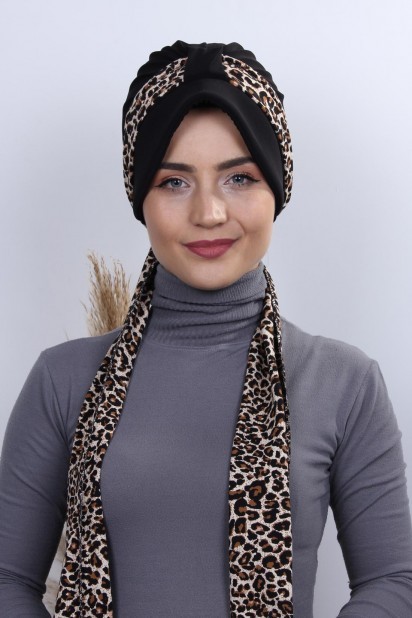 Woman Bonnet & Turban - وشاح قبعة بونيه أسود - Turkey