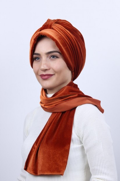 Woman - Velvet Shawl Hat Bonnet Tile 100283140 - Turkey