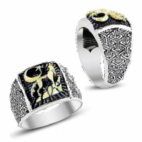 Animal Rings - Bozkurt Patterned Silver Men's Ring 100348829 - Turkey