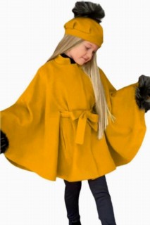 Coat, Trench Coat - Girl's Cachet Poncho 5 Pieces Yellow Poncho With Leather Leggings 100344665 - Turkey