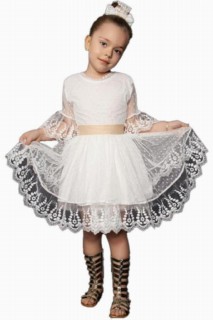 Outwear - Princess Ecru Mädchenkleid mit Schnürsenkeln 100326617 - Turkey