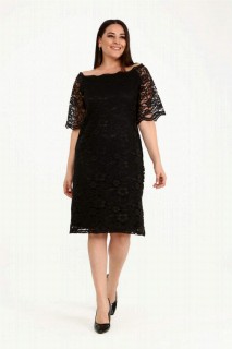 Short evening dress - Plus Size Guipure Evening Dress 100276247 - Turkey