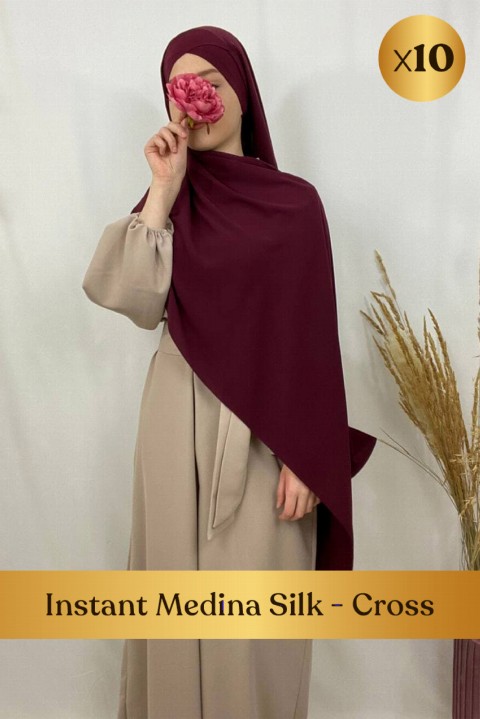 Woman Bonnet & Hijab - Hijab soie medine prêt à nouer, bandeau croisé intégré - en box 10 pièces - Turkey