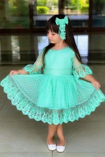 Girls - Baby Girl Princess Green Dress With Laces 100327047 - Turkey