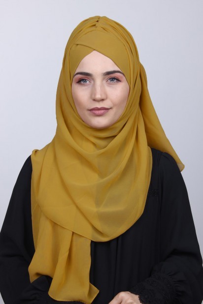 Ready to wear Hijab-Shawl - Bonnet Châle Jaune Moutarde - Turkey