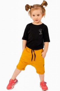 Outwear - Boys Girls' Philosopher's Light Bulb Printed and Stripe Detailed Yellow Shorts Set 100327296 - Turkey