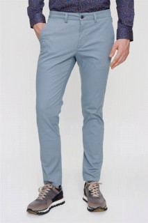 Men's Ice Blue Cotton Slim Fit Side Pocket Linen Trousers 100351242