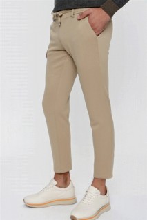 Men's Beige Miami Knitted Slim Fit Slim Fit Slim Fit Waist Elastic and Laced Sports Trousers 100350978