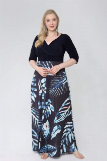Large Size Flexible and Lycra Leaf Pattern Long Dress 100276670