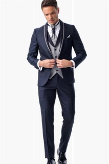 Suit - Men's Navy Blue Arles Slimfit Jacquard Suit 100350555 - Turkey