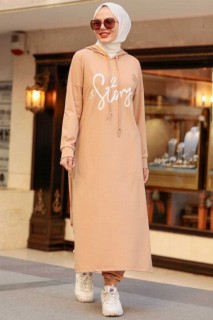Outwear - Keksfarbenes Hijab-Anzugkleid 100339053 - Turkey
