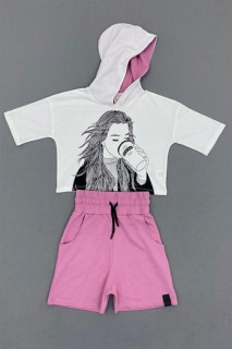 Girl Kid Coffee Girl Printed Hooded Pink Shorts Set 100327589