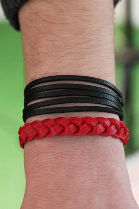 Black Red Leather Men's Bracelet Combination 100318459