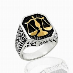 Stoneless Rings - Justice Symbol Libra Motif Sterling Silver Men's Ring 100348403 - Turkey