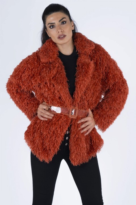 Coat - Women's Fringed Belted Coat 100326348 - Turkey