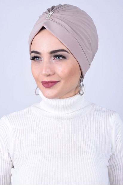 Woman Bonnet & Turban - الحجر الأوسط مرصع بالجواهر بيج  - Turkey