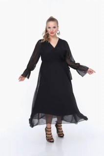 Plus Size - Plus Size Chiffon Double Breasted Collar Dress 100276347 - Turkey
