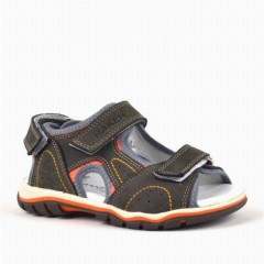 Sandals & Slippers - Genuine Leather Gray Boys Sandals with Velcro 100278831 - Turkey