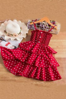 Outwear - Girls Skirt Frilly Bandana and Straw Hat Red Polka Dot Dress 100328294 - Turkey