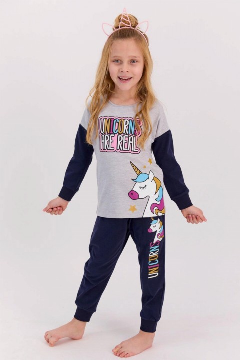 Girl Clothing - طقم بدلة رياضية للبنات باللون الأزرق الداكن وحيد القرن مرخص للبنات 100326927 - Turkey