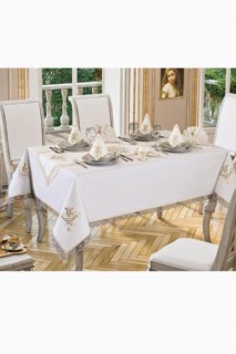 Tulip Embroidered Lacy Rectangle Table Cloth Cream Cappucino 100259553