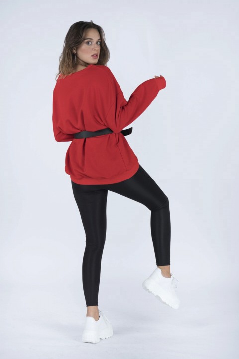 Women's Printed and Belt Detailed Sweatshirt 100342729