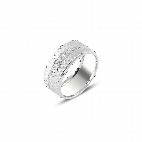 Middle Part Floral Motif Silver Wedding Ring 100346997