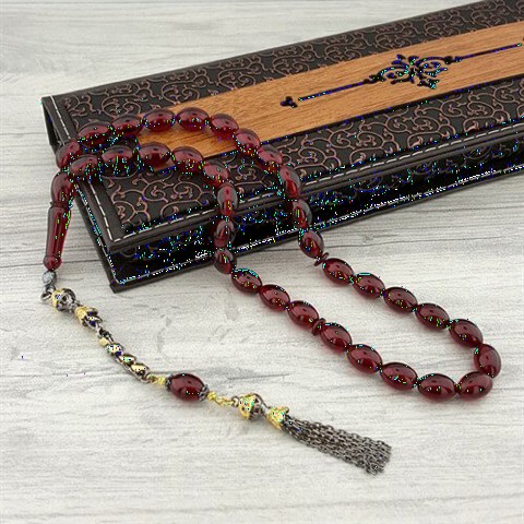 Rosary - Barley Cut Silver Scale Tasseled Fire Amber Rosary 100349388 - Turkey
