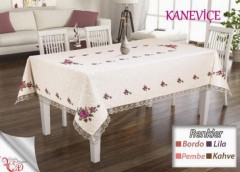 Home Product - Cross-stitch Printed Guipure Table Cloth Set 18 Pieces Claret Red 100257863 - Turkey
