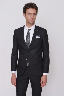 Men Black Basic Straight Slim Fit Slim Fit 6 Drop Suit 100350801