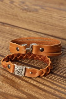 Men - Brown Leather Men's Bracelet Combination 100318756 - Turkey